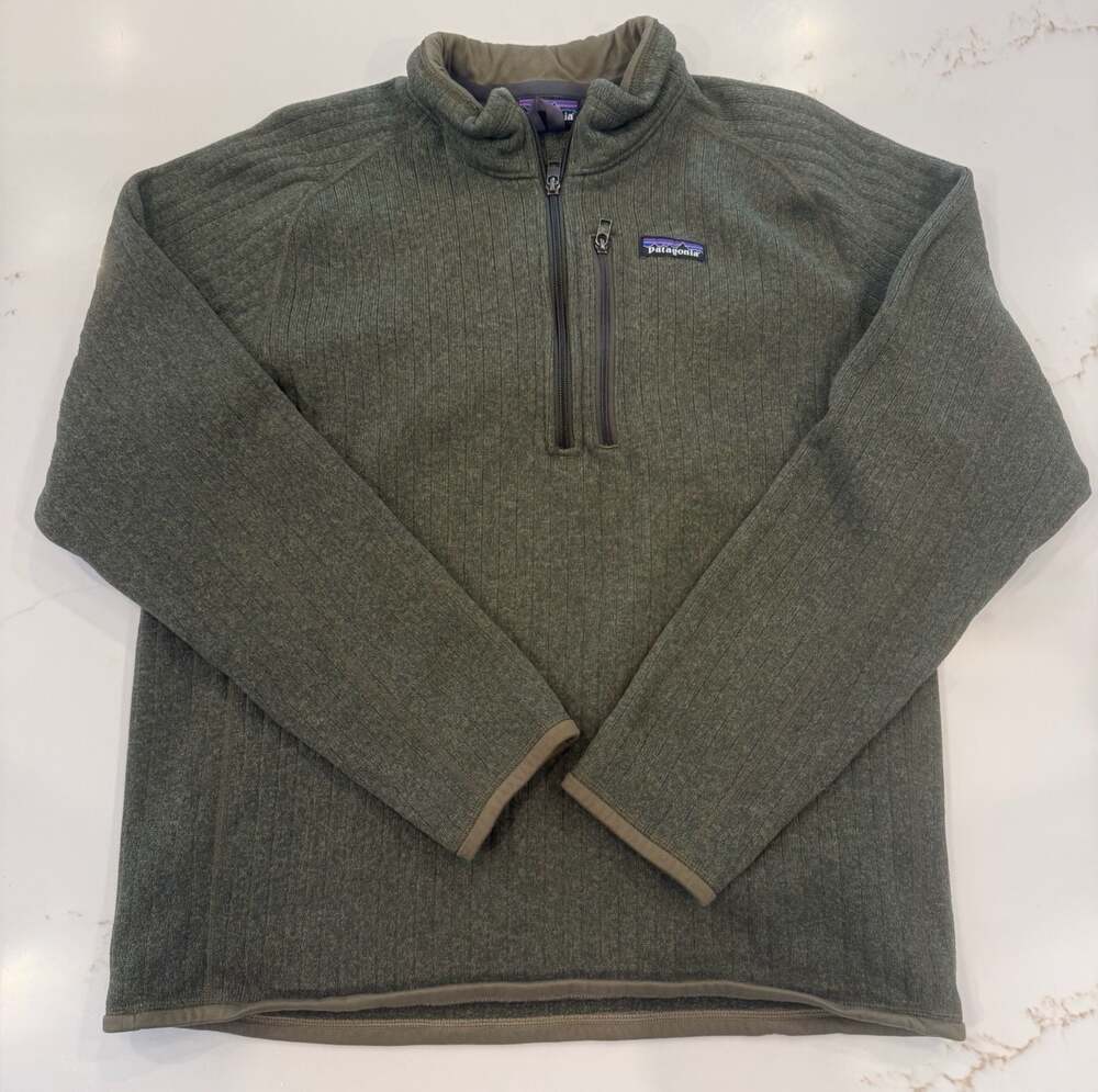 Patagonia Men's Better Sweater Rib Knit 1/4-Zip Fleece Pullover Olive Green